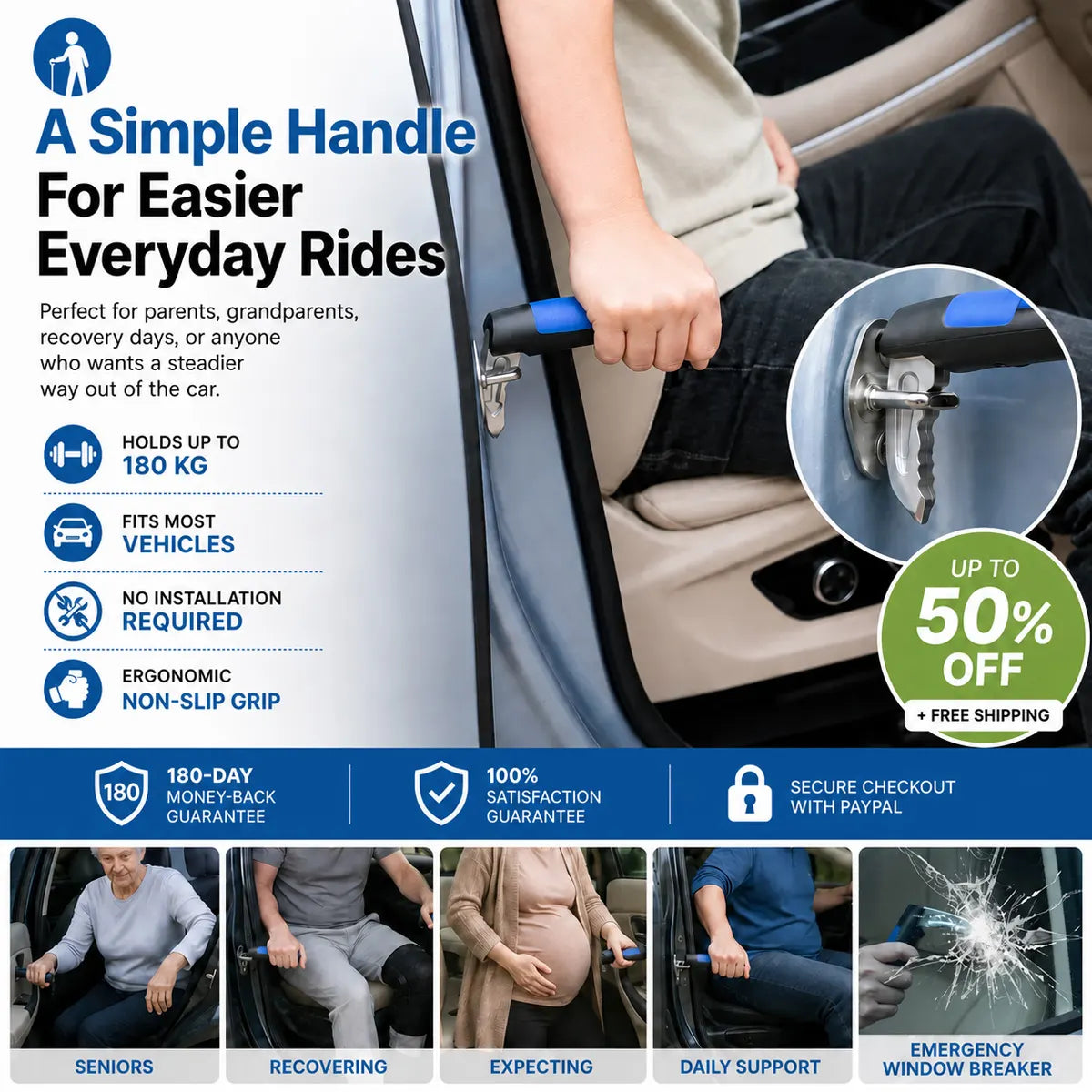 Dofryna® 2-in-1 Portable Car Door Assist Handle - Safe & Easy Exits for Seniors